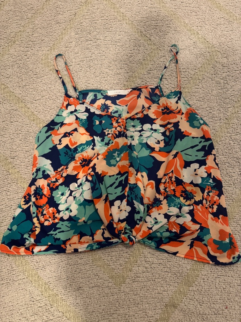 Lush Floral Crop Tank Top Knot Front Strappy Boho Size XL